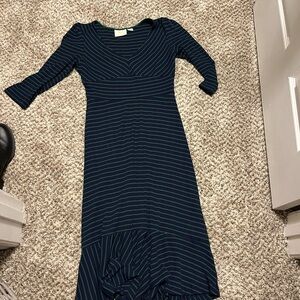 Maeve Navy and Black Striped Long Sleeve Dress